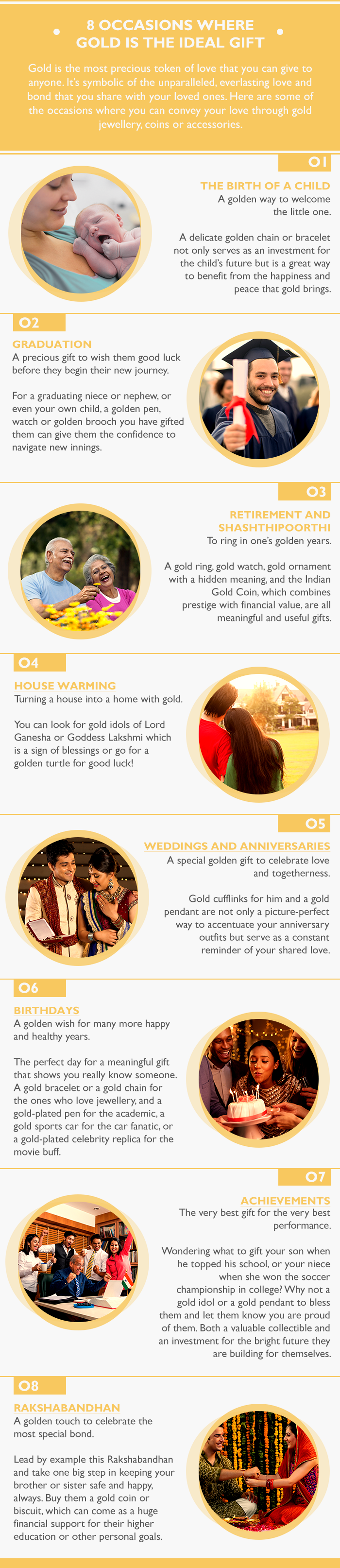 Gifting gold symbolises everlasting and unparalleled love. Check out various gold gifts which you can consider to celebrate special occasions of your loved ones & make them feel special.