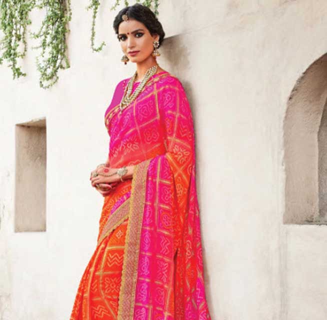 Pink Gharchola sari with gold work