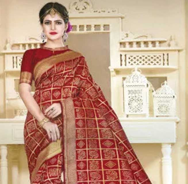 Red Gharchola sari with gold work