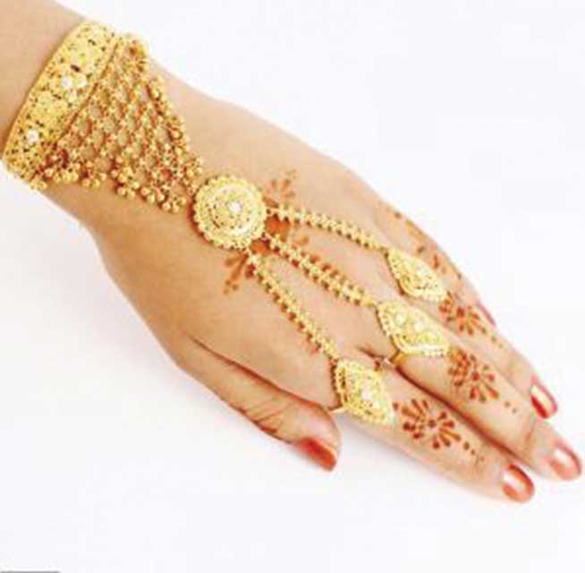 Gold jewellery set for hand