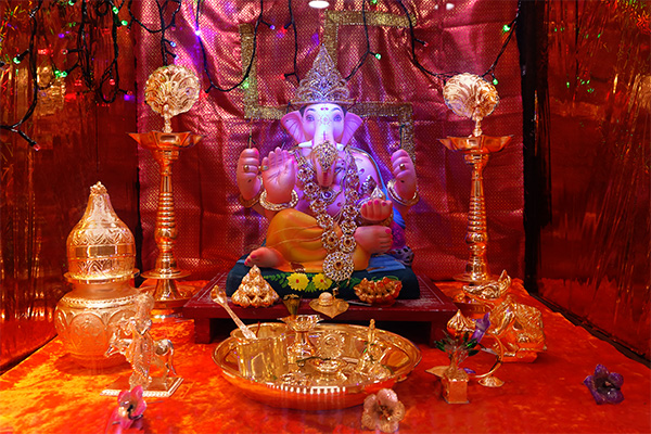 Ganapati Bappa Adorned in Gold Jewellery