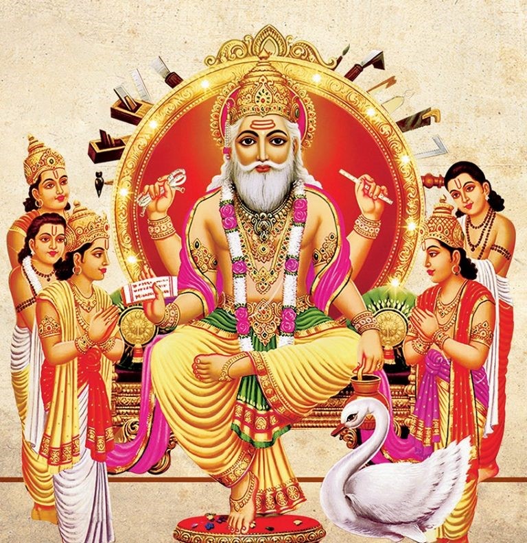 Lord Vishwakarma On Golden Throne