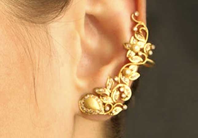 Gold Ear Cuff Earrings Flower Design